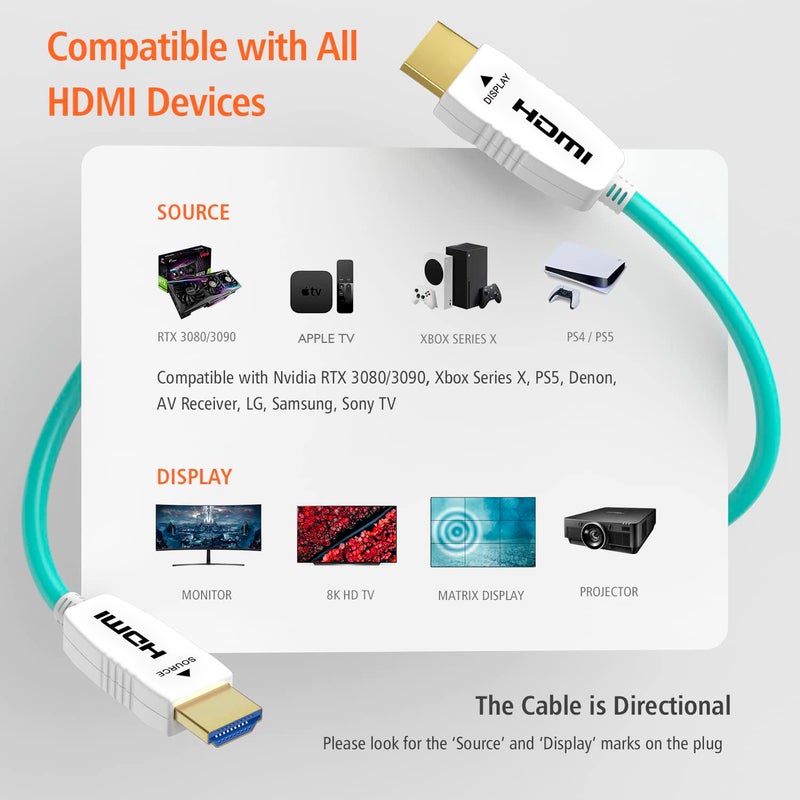 RUIPRO 8K Fiber Optic HDMI Cable 33 Feet 48Gbps 8K60Hz 4K120Hz Dynamic HDR eARC HDCP2.2/2.3 for RTX4080/4090/3080/3090, Xbox S/X, PS5/4, AVR, Projector, LG/Samsung/Sony TV - Image 5